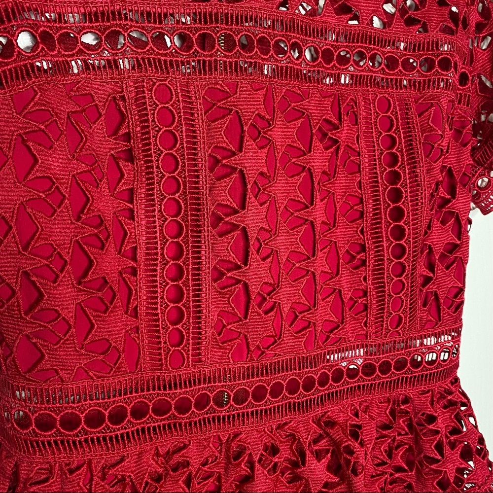 Self Portrait Red Star High Neck Guipure Lace Paneled Mini Dress Size 4 NWT - Picture 6 of 14